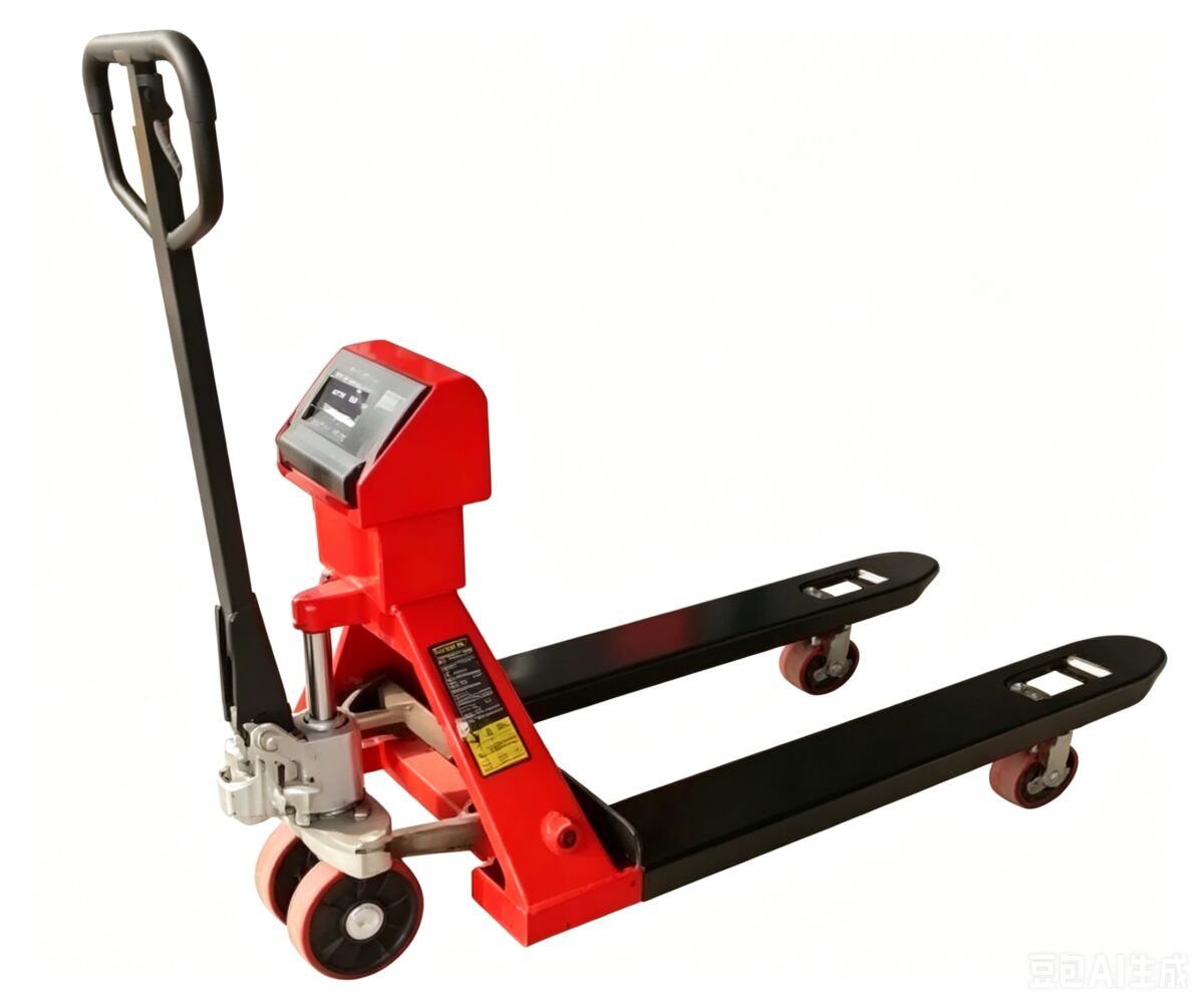 Hand pallet truck, walkie type, Model: CBY20With scale(the unit of weight is lbs)Load capacity 2000kgs685*1220mm forkPU wheel, dual front wheelSuitable for USA size single deck pallet