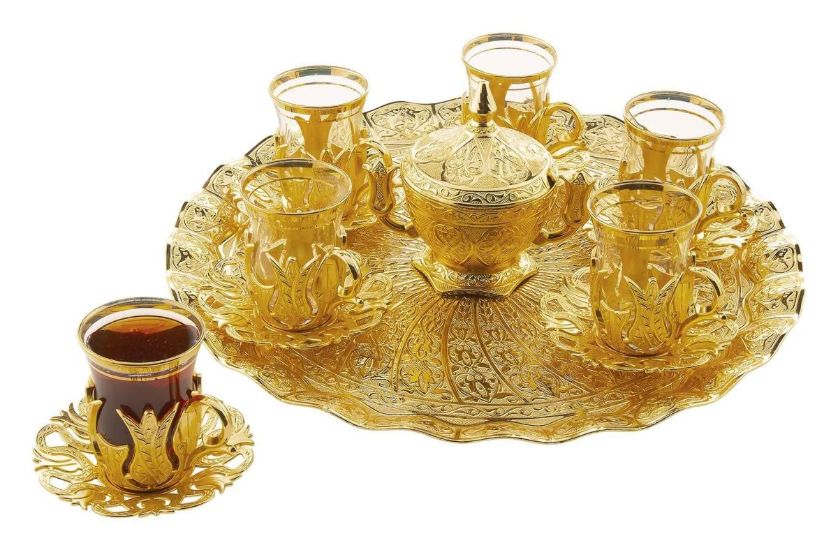 TURKISH HANEDAN ROUND SET OF 6 TEA CUP/6 SAUCER/6 TRAY/ 1 CANDY BOWL (QTY/CTN 5 SET)